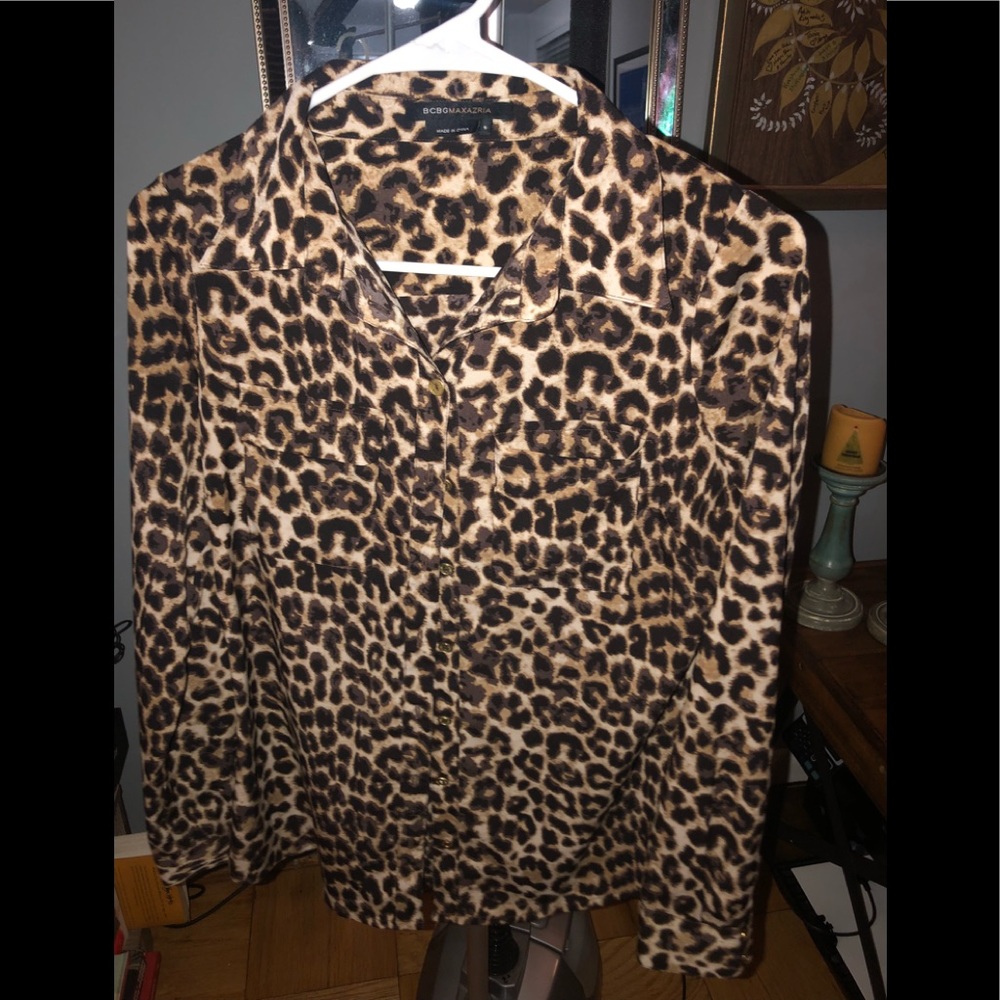 BCBG MAXAZRIA leopard print blouse